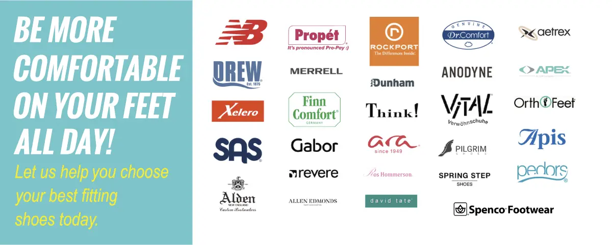 Wide selection of professional shoe brands including New Balance and Rockport